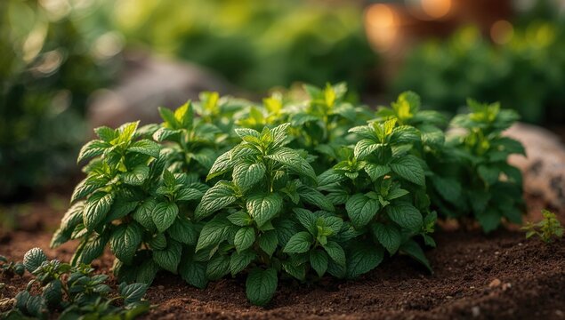 Abundant green mint plants thriving in a garden, ideal for culinary use