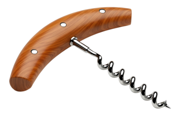 Corkscrew with wooden handle isolated on transparent background