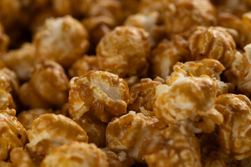 Close Up Full Frame Caramel Popcorn Texture Background