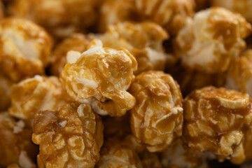 Close Up Full Frame Caramel Popcorn Texture Background