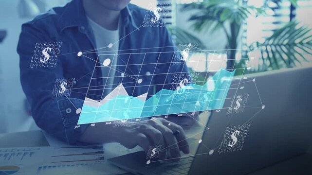 Investment stock market trading economic growth, business success, financial planning, rising data graph and dollar signs data analysis virtual statistics. financial interface showing stock growth - Powered by Adobe