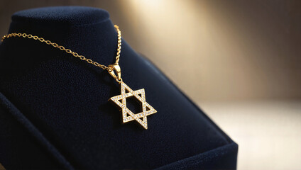 Star of David gold pendant on dark jewelry display