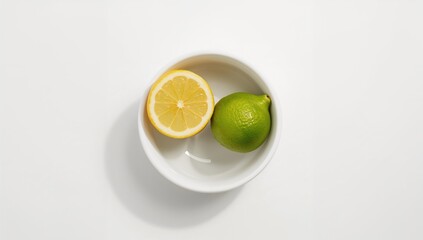 Lemons and limes arranged in a white bowl, showcasing vibrant citrus colors and reflections, beneficial fiber-dense choice