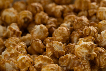 Close Up Full Frame Caramel Popcorn Texture Background