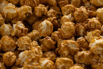 Close Up Full Frame Caramel Popcorn Texture Background