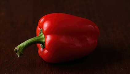 Closeup of fresh red paprika on dark wood, vibrant color for culinary use