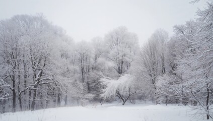 Fototapeta premium Enchanting winter woodland covered in snow, seasonal change, festive season
