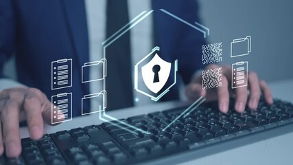 Business Cyber Security and Risk Management. A professional manages company security protocols on a digital device, symbolizing the protection of sensitive business assets, client data, and critical i - Powered by Adobe