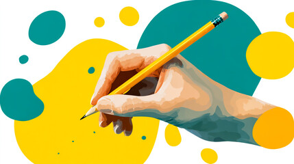 Illustration of a hand holding a pencil, against a white background