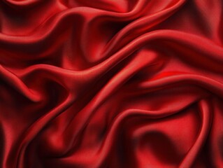 Obraz premium Close-up of smooth, shiny red satin fabric with soft folds and gentle light reflections creating a luxurious and elegant texture