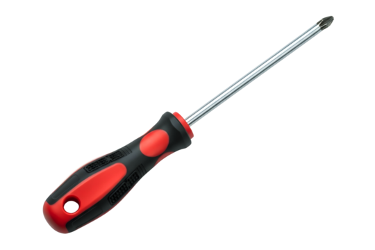 Red and black screwdriver isolated on transparent background