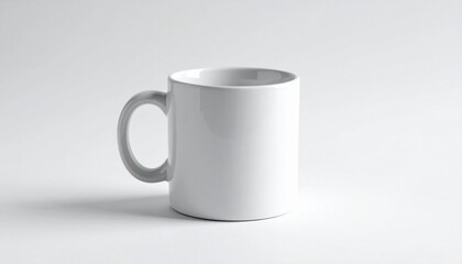 Fototapeta premium Plain white ceramic mug on light gray surface with neutral background showcasing minimalist clarity and customization potential