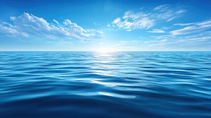 Serene Ocean Landscape with Gentle Waves Under Bright Sky and Soft Clouds, Capturing the Tranquility of Nature's Expansive Seascape