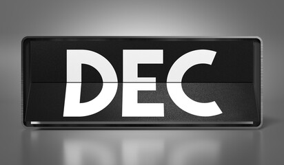 December - calendar on gray background - 3D illustration