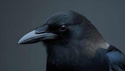 Fototapeta premium Jet-black crow perched prominently, highlighting urban density