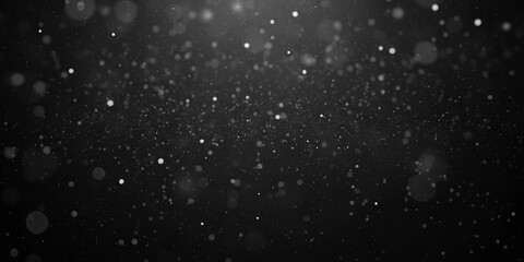 Black and white dust particles floating in dark background. Golden dust light png. Bokeh background. Soft abstract motion with luminous light effect. Sparkle overlay texture