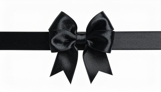 Black satin ribbon tied in elegant bow across horizontal band, symbolizing formality and remembrance