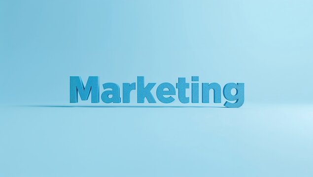 Light blue backdrop featuring marketing terms, suitable for editorial layout