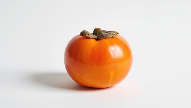 Vibrant and fresh orange persimmon against a plain backdrop