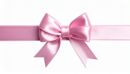 Pink satin ribbon bow with V-cut tails on white background for editorial celebration photography elegant packaging decor and poetic charm-themed visuals