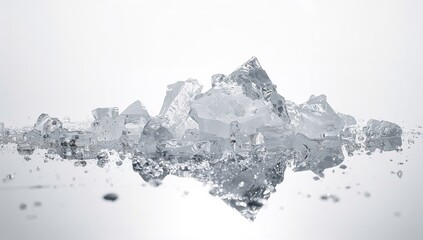 Crushed ice fragments scattered on a reflective mirror surface, ideal for beverage presentation