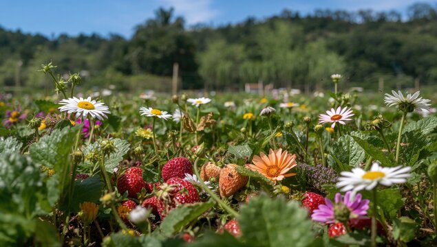 Benguet flowers and strawberries among farm plants, highlighting seasonal growth patterns