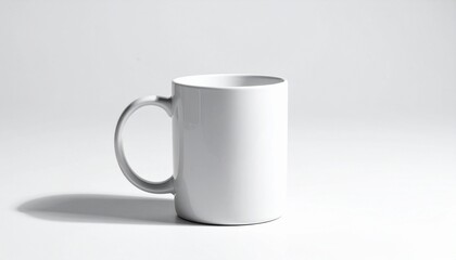 Fototapeta premium Plain white ceramic mug on light gray surface with neutral background for editorial product photography minimalist kitchenware decor and poetic simplicity-themed visuals