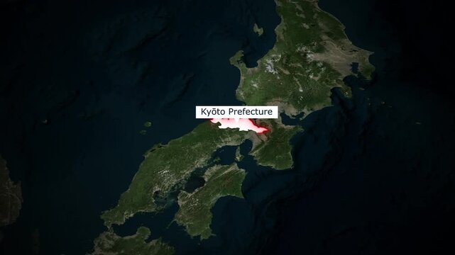 Kyoto Prefecture Map Animation on Detailed Japan Geography View