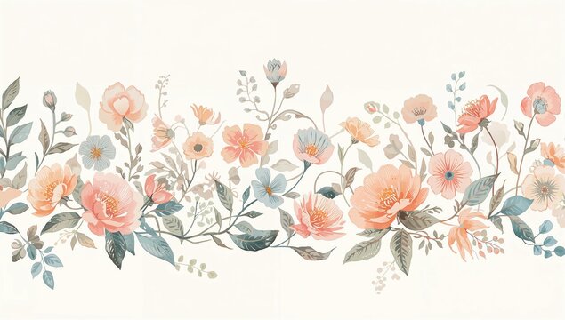 Floral border design, decorative layout element for editorial use