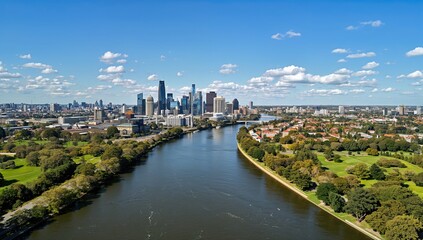 Wide-angle view overlooking a river from above