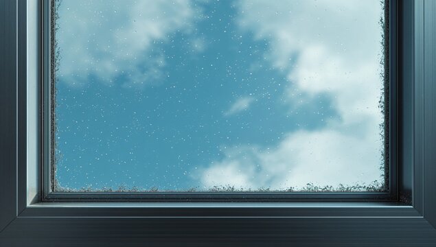 Window glass texture reflecting the sky and frame, suitable for background layout