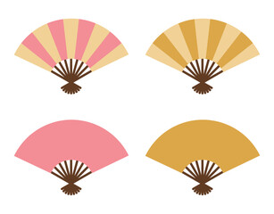 Red and Gold Japanese Fan Set &ndash; Traditional Decorative Illustration