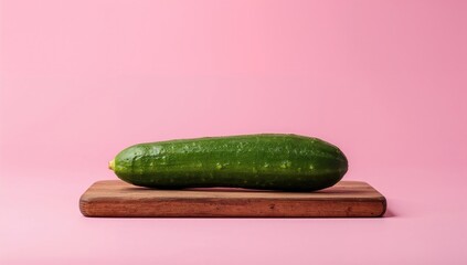 Green cucumber displayed on a wooden cutting board, ideal for healthy meal prep