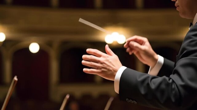 Person conducting orchestra with baton