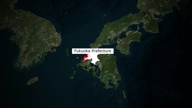 Fukuoka Prefecture Map Animation with Detailed Japan Geography View