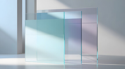 Futuristic Translucent Glass Panels in Pastel Gradient — 3D Minimal Design