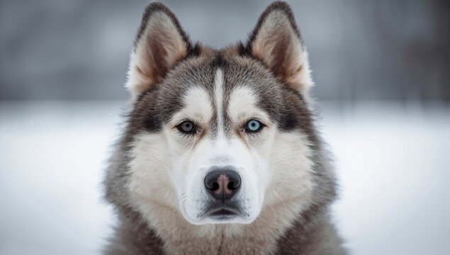 Close-up of a friendly Siberian husky, eternal bond.