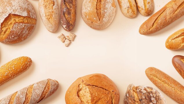 Assorted types of bread, fiber-dense choice