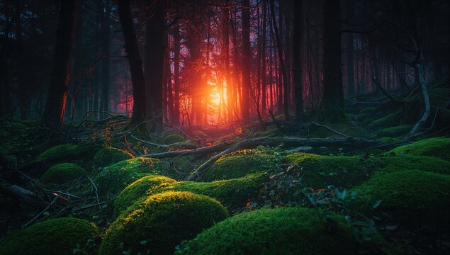 Enchanted forest with mystical lighting, showcasing a magical atmosphere
