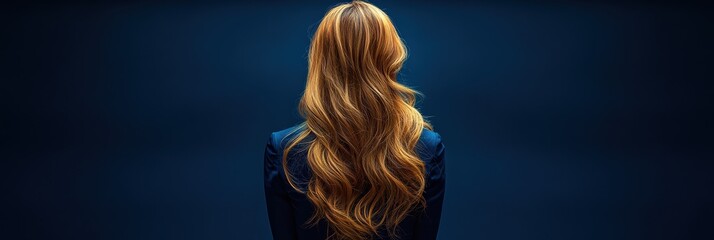Long hair flowing down the back of a woman in a dark setting with a soft glow