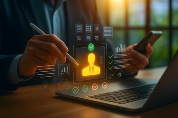 Digital Identity Verification Technology Interface with Futuristic Data Hologram and AI Innovation