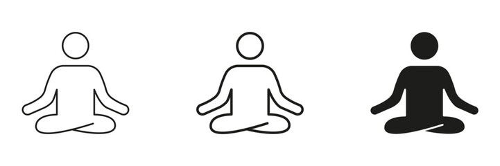 Meditation Pose In Line, Outline, And Glyph Icon Set. Mindfulness And Relaxation Symbol Collection. Yoga And Wellness Practice. Isolated Vector Illustration