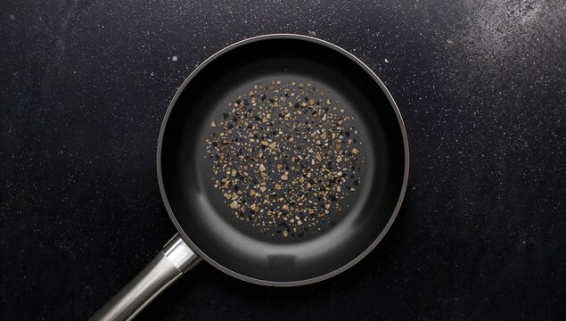 Empty modern frying pan for pancakes, crafted from forged aluminum with a non-stick granite coating, efficiency