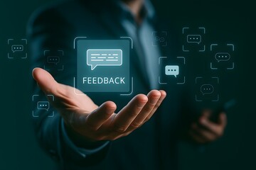 Customer Feedback and Business Communication — Modern Digital Interface with Speech Bubbles and Data Interaction