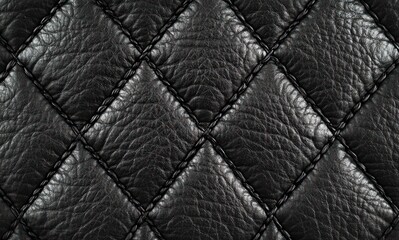Obraz premium Close-up of black quilted leather with diamond pattern stitching and textured surface