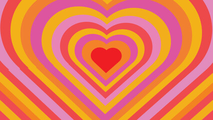 Vibrant retro psychedelic heart pattern with concentric rings psychedelic heart shape formed by concentric rings of vibrant pink, yellow, and orange colors, creating a retro optical illusion.