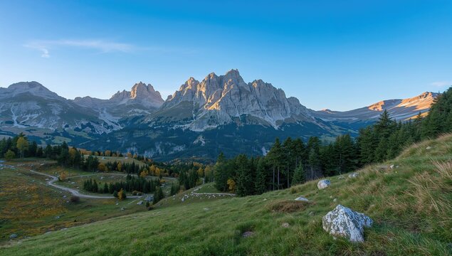 Falzarego alpine pass and towering mountains, summer travel destination, seasonal change - Powered by Adobe