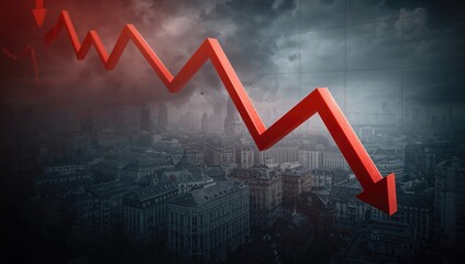Euro Inflation Concept Stagflation Decline Graph Red Line Overview