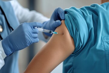 Nurse administers vaccination to patient in medical setting