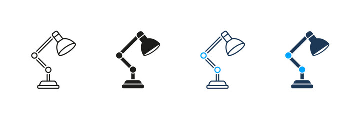 Adjustable Desk Lamp Line And Solid Icon Set. Task Lighting, Workspace Illumination, And Office Decor Symbol Collection. Versatile Design For Home And Office Use. Isolated Vector Illustration
